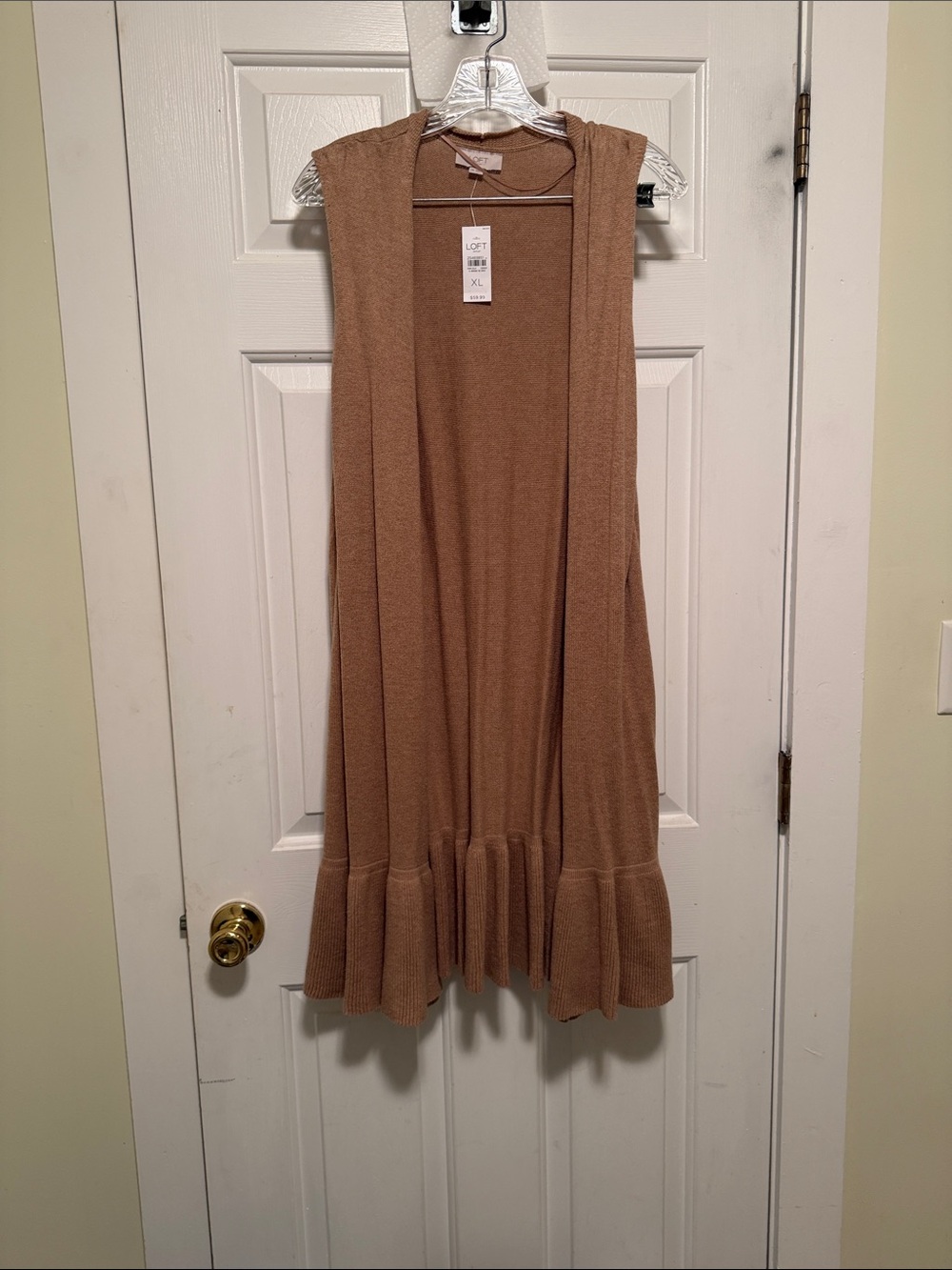 LOFT Camel Tan Knit High-Low Ruffle-Hem Vest